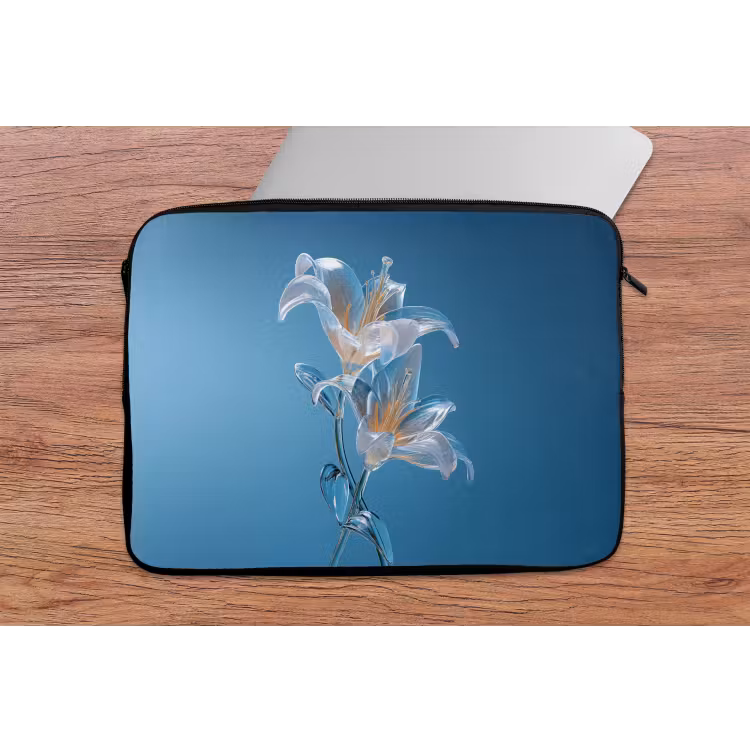 Lelies - Blauw - Glazen laptophoes neopreen klein -tafel