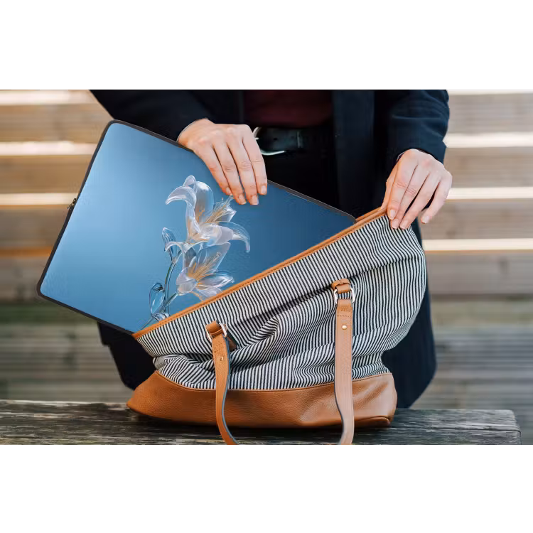 Lelies - Blauw - Glazen laptophoes neopreen klein -tas