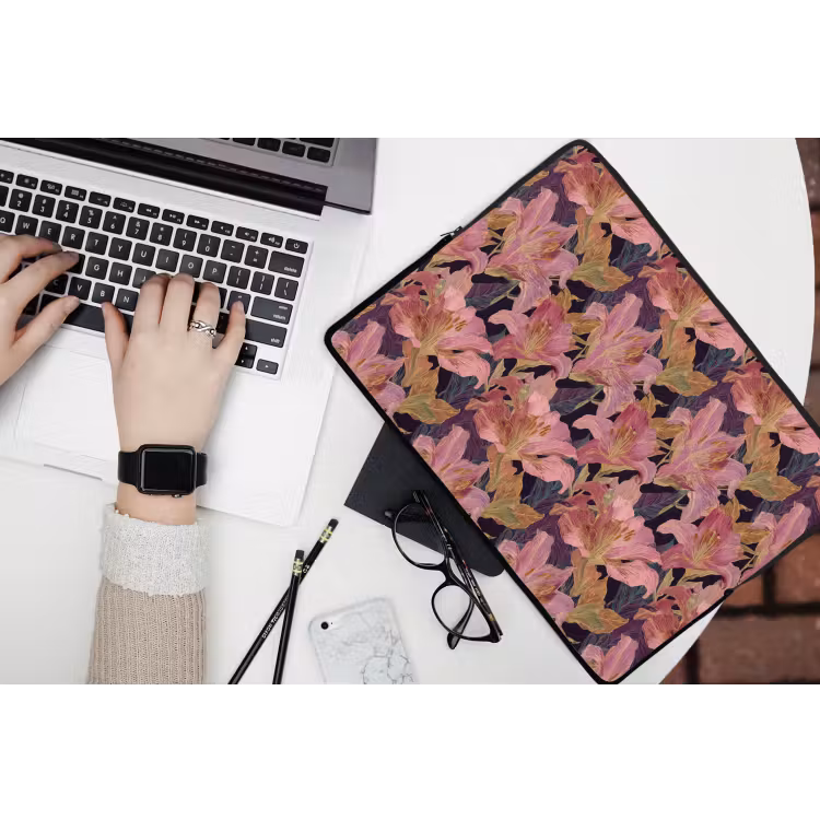 Lelies - Patroon - Roze - Goud laptophoes neopreen klein 279 -bureau