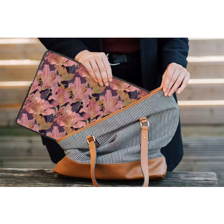 Lelies - Patroon - Roze - Goud laptophoes neopreen klein 279 -tas