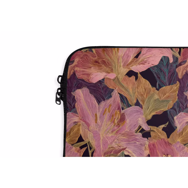 Lelies - Patroon - Roze - Goud laptophoes neopreen klein 279 -detail