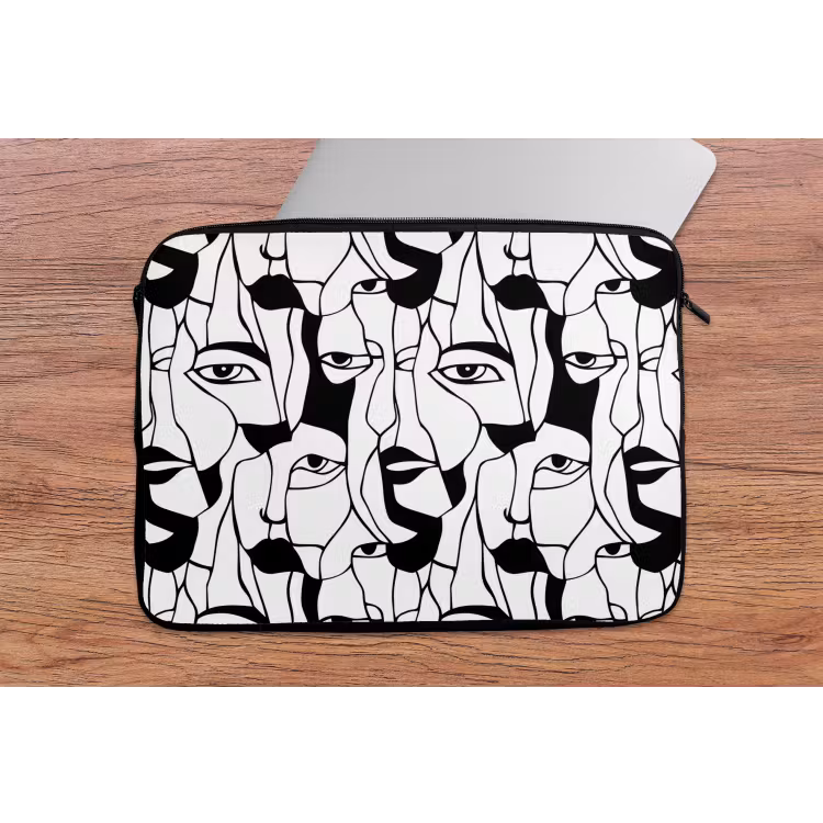 Lijnen - Gezichten - Zwart - Wit laptophoes neopreen klein 279 -tafel