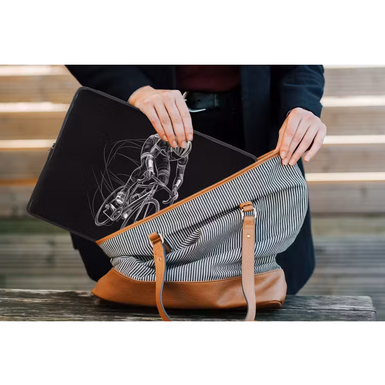 Lijntekening - Wit - Wielrennen - Snelheid laptophoes neopreen klein -tas