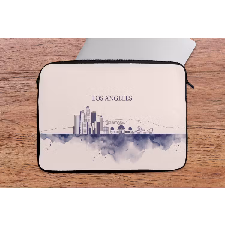 Los Angeles - Skyline - Architectuur - Aquarel - Blauw laptophoes neopreen klein -tafel