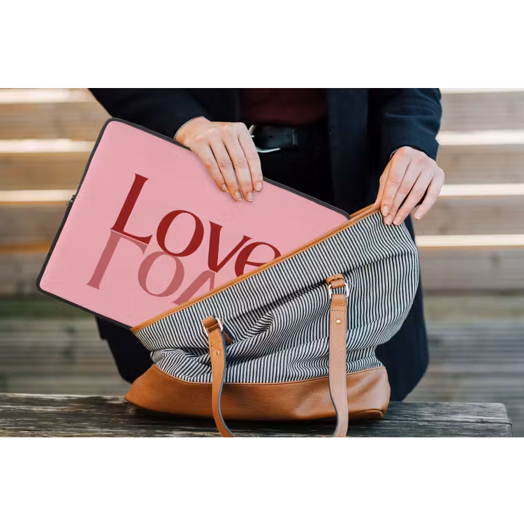 Love - Roze - Spiegeling laptophoes neopreen klein -tas