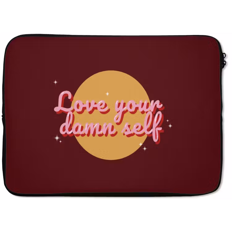 love your damn self - Cirkel - Glitter - Rood laptophoes neopreen klein -zkaufland3dotto