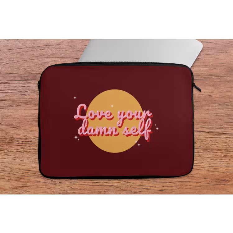 love your damn self - Cirkel - Glitter - Rood laptophoes neopreen klein -tafel