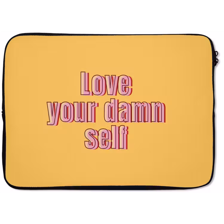Love yourself - Roze - Geel laptophoes neopreen klein -zkaufland3dotto