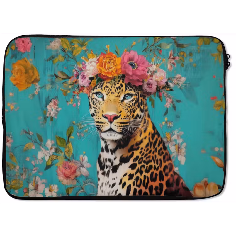 Luipaard - Bloemen - Kroon laptophoes neopreen klein -zkaufland3dotto