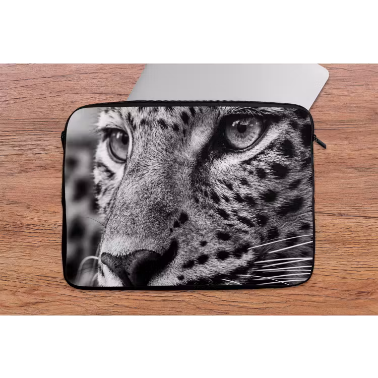 Luipaard - Zwart - Wit - Oog laptophoes neopreen klein -tafel