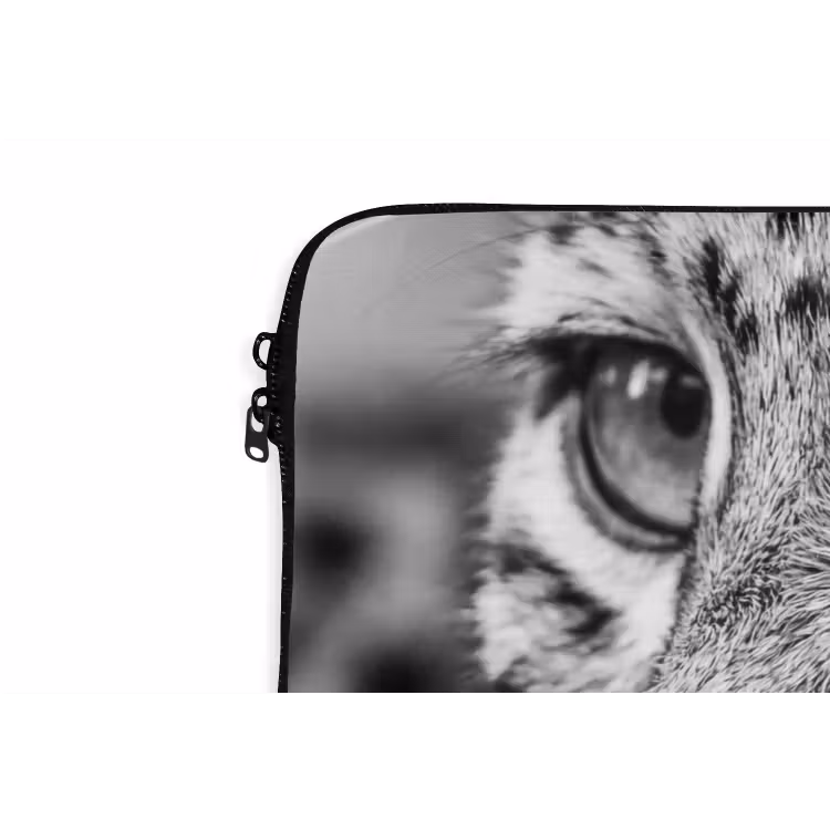 Luipaard - Zwart - Wit - Oog laptophoes neopreen klein -detail