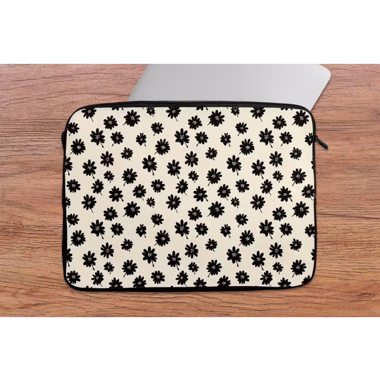 Madeliefjes - Grafisch - Zwart - Beige laptophoes neopreen klein 279 -tafel
