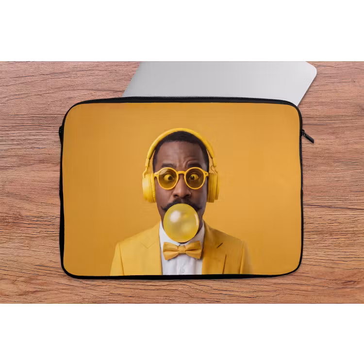 Man - Bubblegum - Portret - Geel - Modern laptophoes neopreen klein -tafel