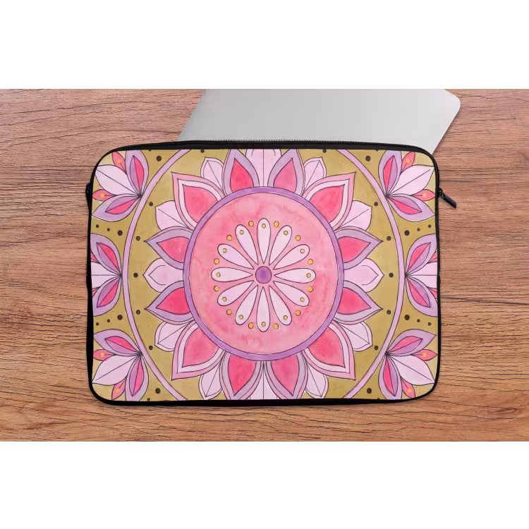 Mandala - Patroon - Kunst - Aquarel - Roze laptophoes neopreen klein -tafel