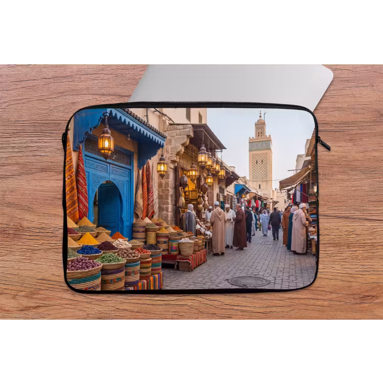 Laptophoes Markt - Oosters - Kleurrijk - Markt - Oosters - Kleurrijk laptophoes neopreen klein