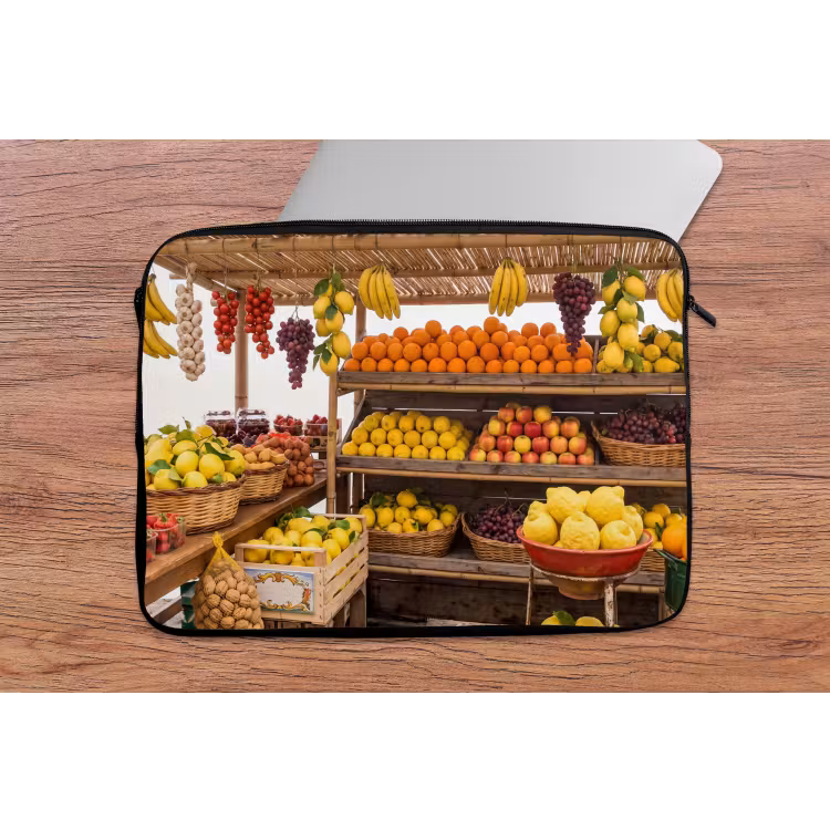 Laptophoes Marktkraam - Fruit - Vers - Marktkraam - Fruit - Vers laptophoes neopreen klein