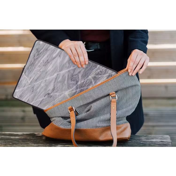 Marmer - Ader - Patroon - Abstract - Grijs laptophoes neopreen klein -tas