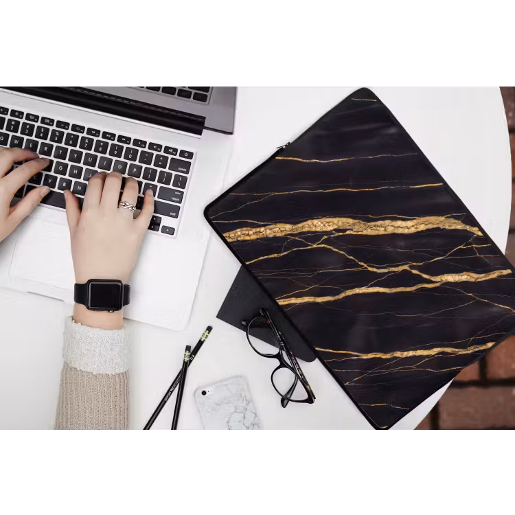 Marmer - Goud - Textuur - Abstract - Zwart laptophoes neopreen klein -bureau