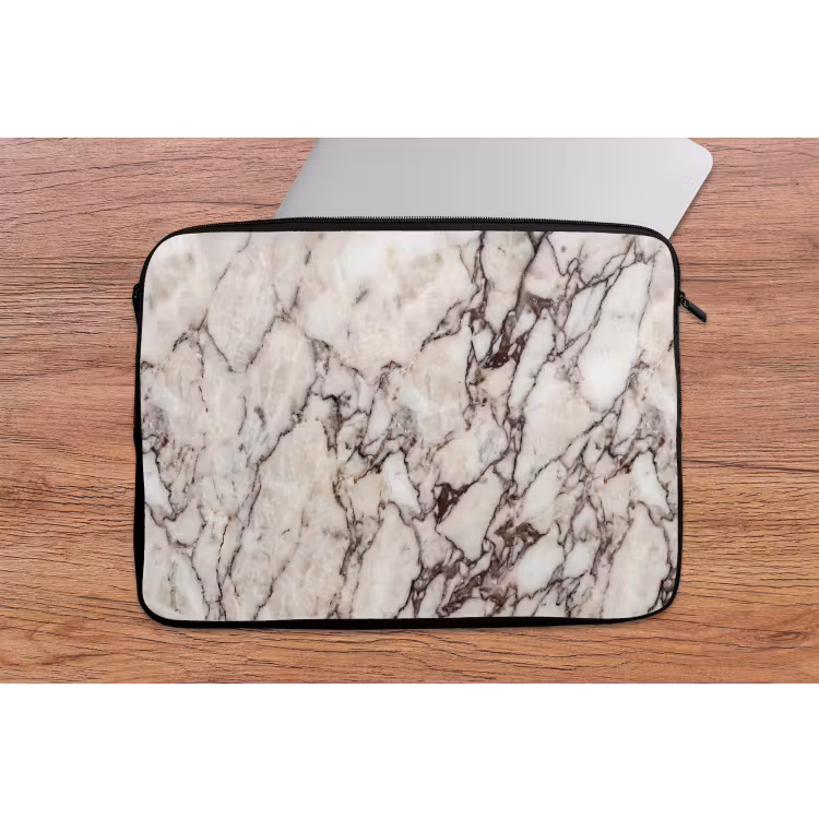 Marmer - Textuur - Abstract - Wit - Bruin laptophoes neopreen klein -tafel