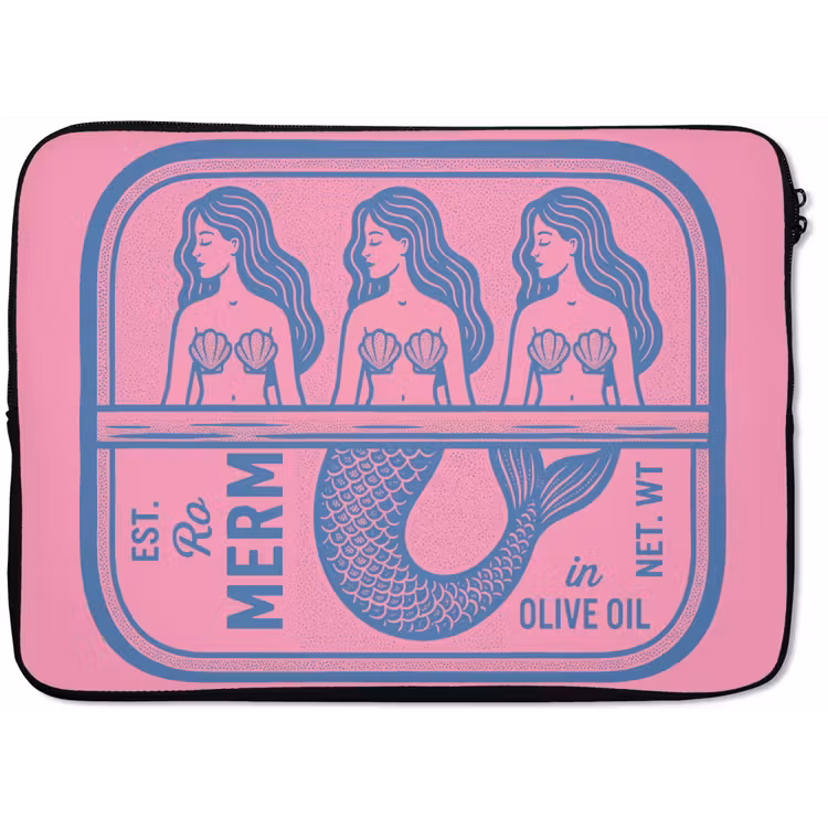 Meermin - Sardineblik - Illustratie - Roze - Retro laptophoes neopreen klein -zkaufland3dotto