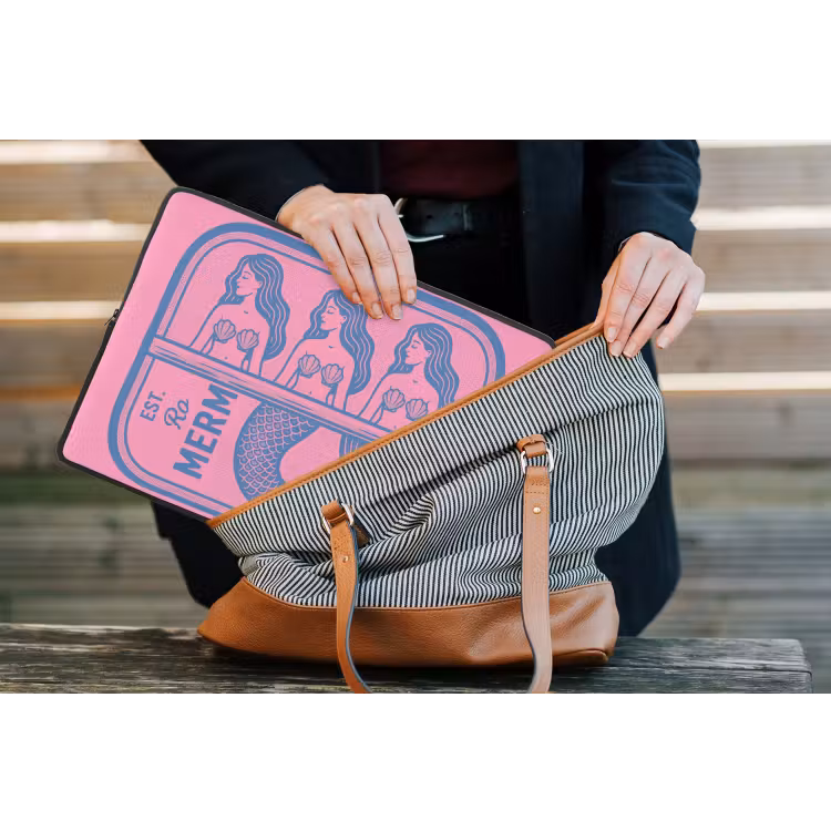 Meermin - Sardineblik - Illustratie - Roze - Retro laptophoes neopreen klein -tas