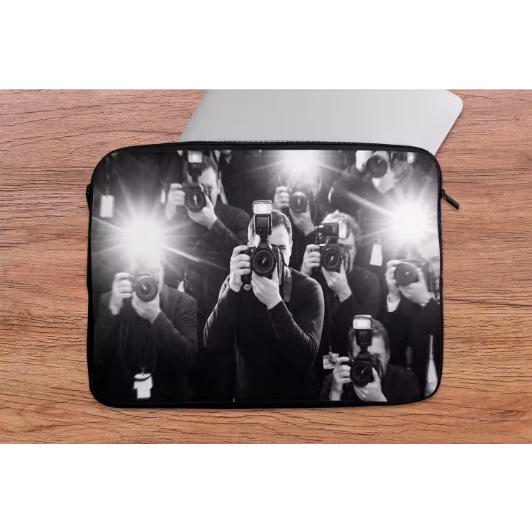 Mensen - Camera - Flitslicht - Zwart-wit - Media laptophoes neopreen klein -tafel