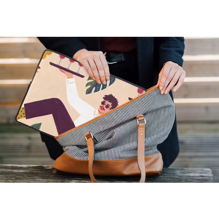 Mensen - Dienblad - Eten - Modern - Kleurrijk laptophoes neopreen klein -tas