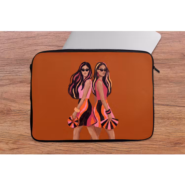 Mensen - Duo - Mode - Illustratie - Kleurrijk laptophoes neopreen klein -tafel