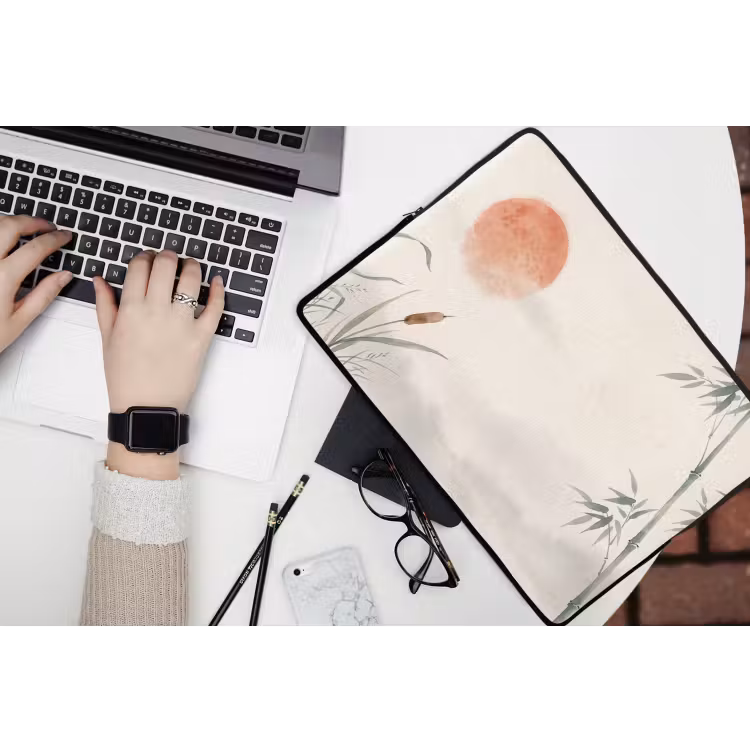 Minimalistisch - Bamboe - Groen laptophoes neopreen klein -bureau