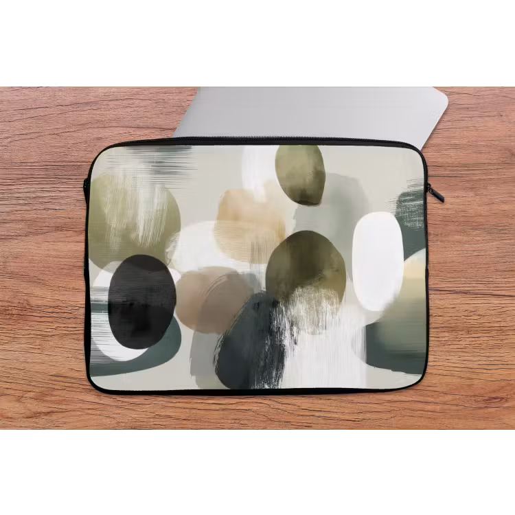 Minimalistisch - Cirkels - Penseelstreken - Beige laptophoes neopreen klein -tafel