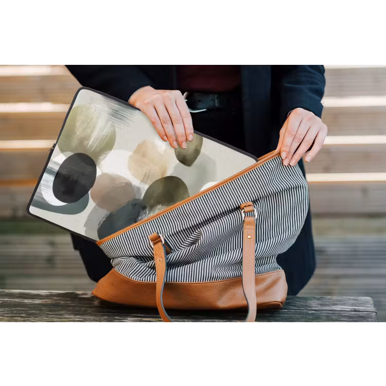 Minimalistisch - Cirkels - Penseelstreken - Beige laptophoes neopreen klein -tas