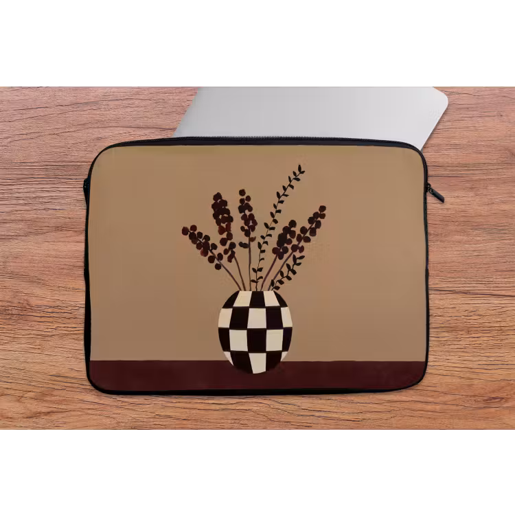 Minimalistisch - Vaas - Bloemen - Bruin laptophoes neopreen klein -tafel