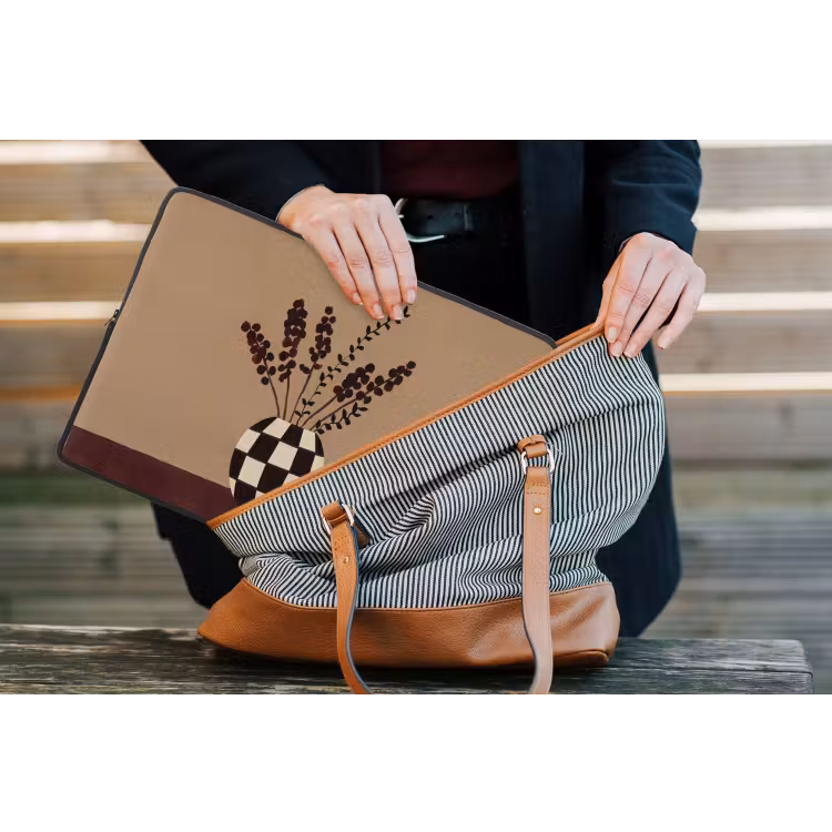 Minimalistisch - Vaas - Bloemen - Bruin laptophoes neopreen klein -tas