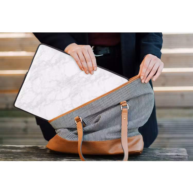 Minimalistisch - Wit - Grijze aders laptophoes neopreen klein 279 -tas