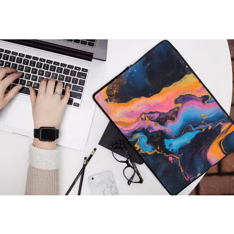 Modern - Marmer - Oranje laptophoes neopreen klein -bureau