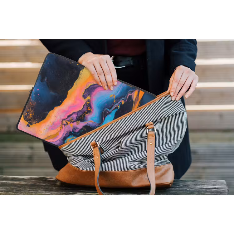 Modern - Marmer - Oranje laptophoes neopreen klein -tas