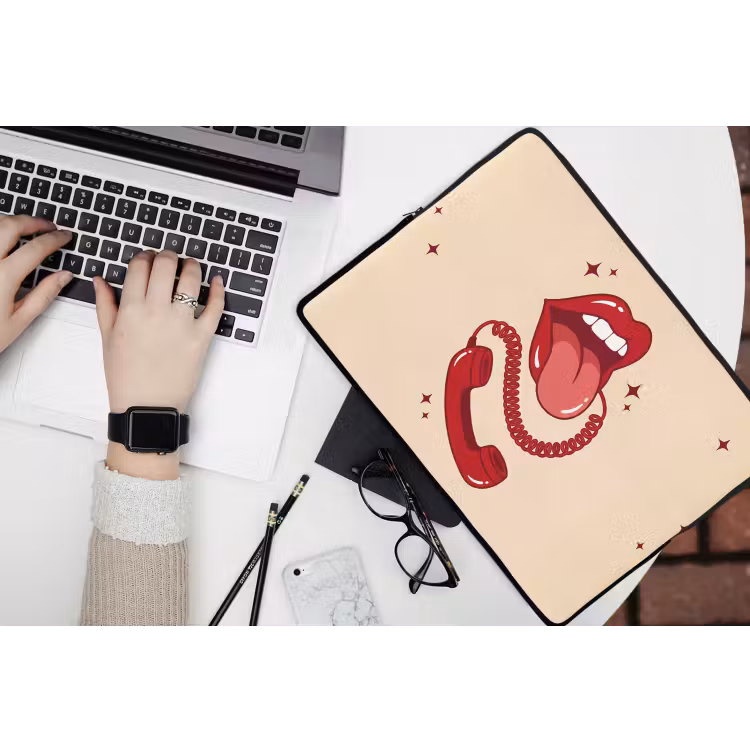 Mond - Telefoon - Popart - Rood - Illustratie laptophoes neopreen klein -bureau