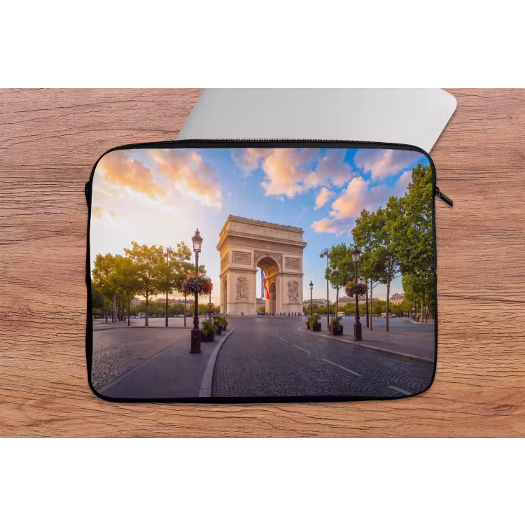 Monument - Parijs - Zonsondergang - Architectuur - Goud laptophoes neopreen klein -tafel
