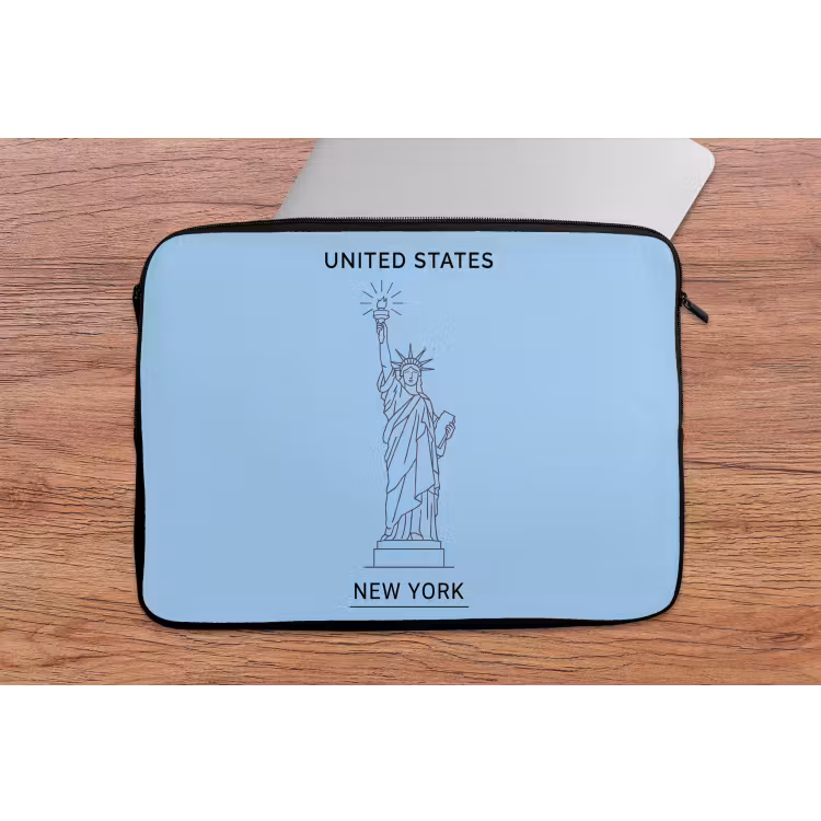 Monument - Vrijheidsbeeld - New York - Minimalistisch - Blauw laptophoes neopreen klein -tafel