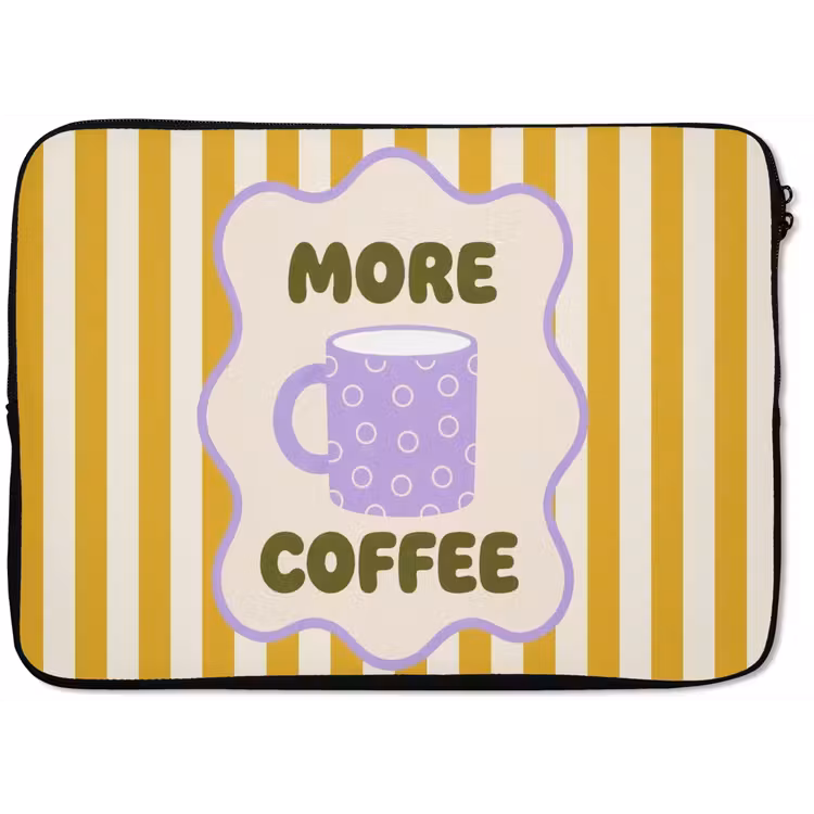 More coffee - Geel - Paars - Strepen - Mok laptophoes neopreen klein -zkaufland3dotto