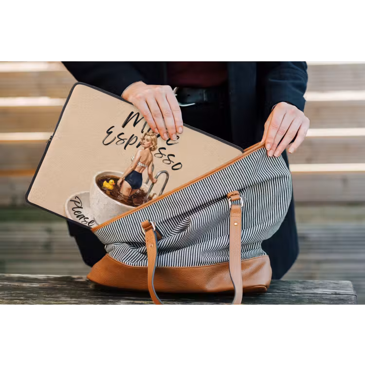 More espresso - Koffie - Eend laptophoes neopreen klein -tas