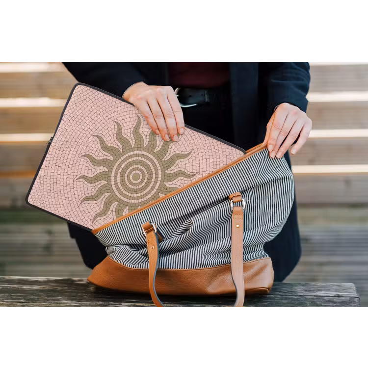 Mozaïek - Zon - Patroon - Klassiek - Roze laptophoes neopreen klein -tas