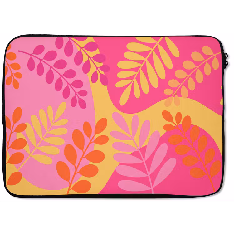 Natuur - Bladeren - Abstract - Roze - Geel laptophoes neopreen klein -zkaufland3dotto