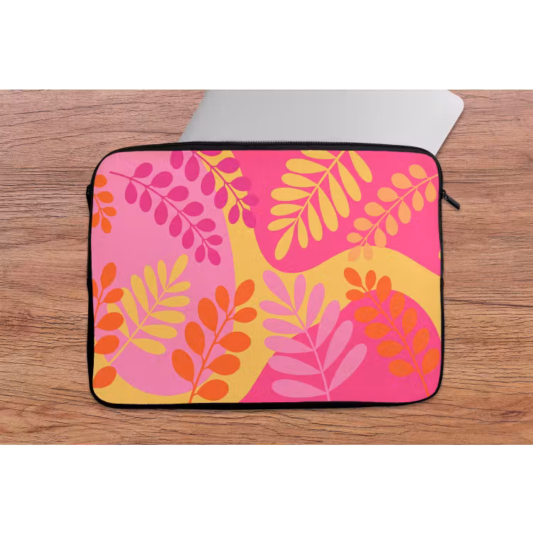Natuur - Bladeren - Abstract - Roze - Geel laptophoes neopreen klein -tafel