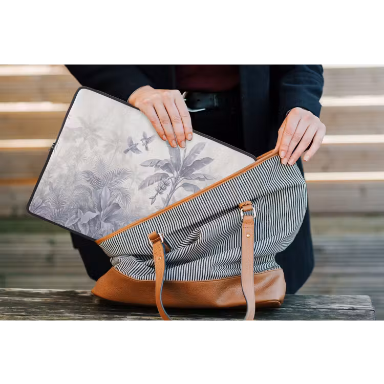 Natuur - Vogel - Jungle - Illustratie - Blauw laptophoes neopreen klein -tas