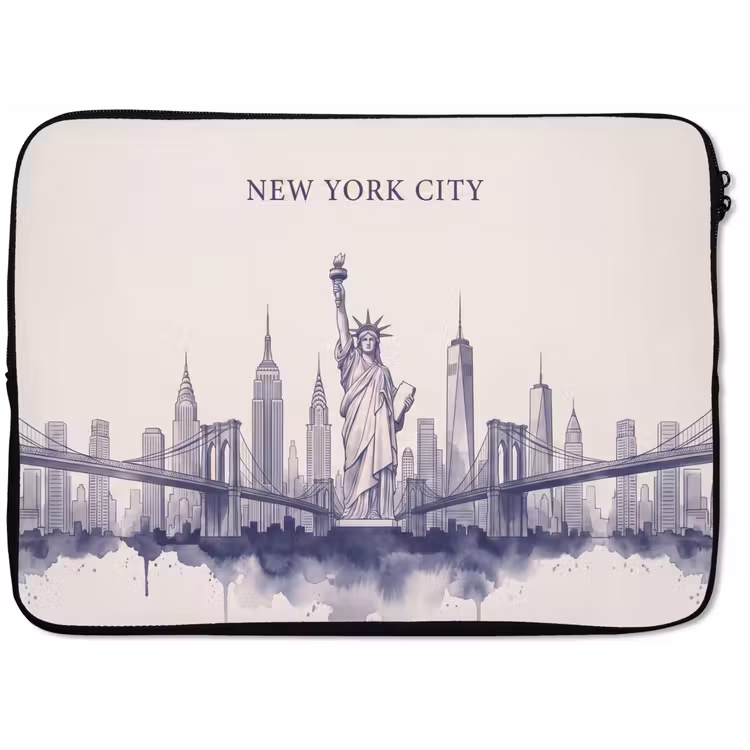 New York - Vrijheidsbeeld - Skyline - Illustratie - Blauw laptophoes neopreen klein -zkaufland3dotto