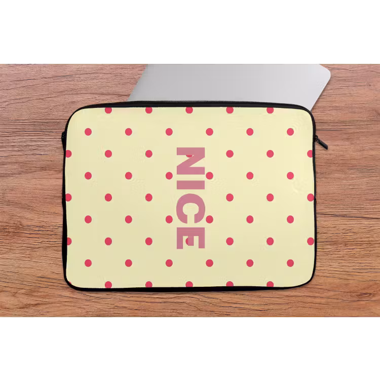 Nice - Stippen - Roze - Geel laptophoes neopreen klein -tafel
