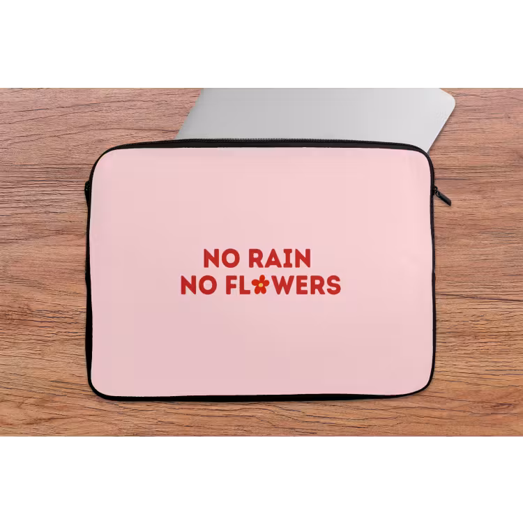 No rain no flowers - Minimalistisch - Roze - Bloem laptophoes neopreen klein -tafel