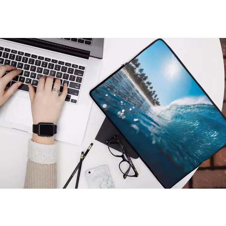 Oceaan - Golf - Strand - Natuur - Blauw laptophoes neopreen klein -bureau