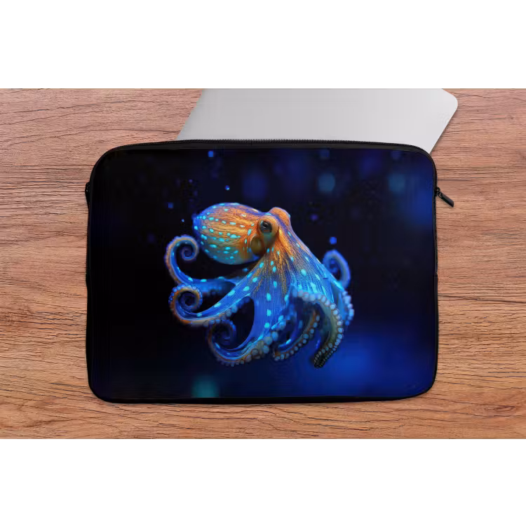 Octopus - Stippen - Blauw - Zee laptophoes neopreen klein -tafel